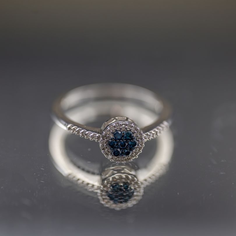 10k White Gold  .23ctw Irradiated Blue &amp; White Diamond Ring