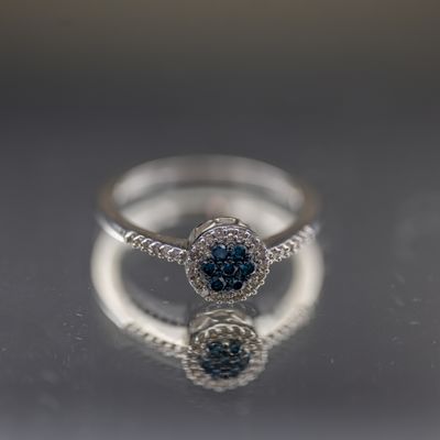 10k White Gold  .23ctw Irradiated Blue &amp; White Diamond Ring