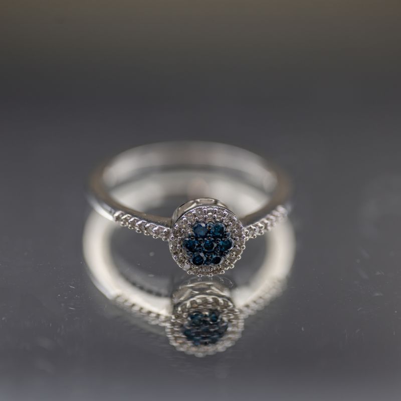 10k White Gold  .23ctw Irradiated Blue &amp; White Diamond Ring