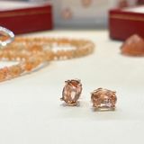 14k Rose Gold 7x5mm  Oval Genuine Oregon Sunstone Peach Stud Earrings