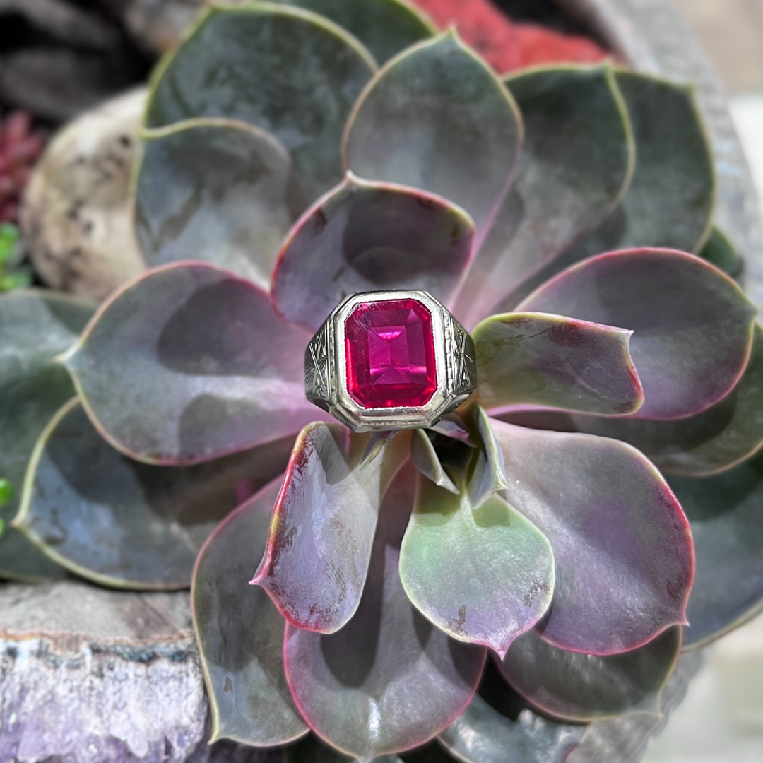 Pre-Loved 10k White Gold Lab Grown Ruby Ring