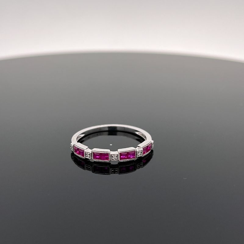 14k White Gold Ruby &amp; Diamond Stackable Band w/ .02cttw in Pave Diamonds &amp; .47ctw Rubies