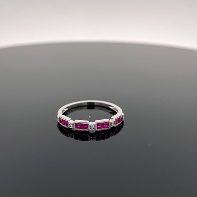 14k White Gold Ruby &amp; Diamond Stackable Band w/ .02cttw in Pave Diamonds &amp; .47ctw Rubies