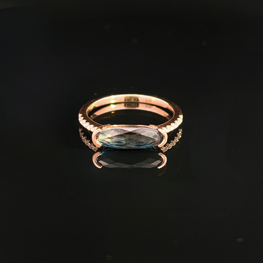 14K Rose Gold Blue Topaz &amp; Diamond Accents Fashion Ring