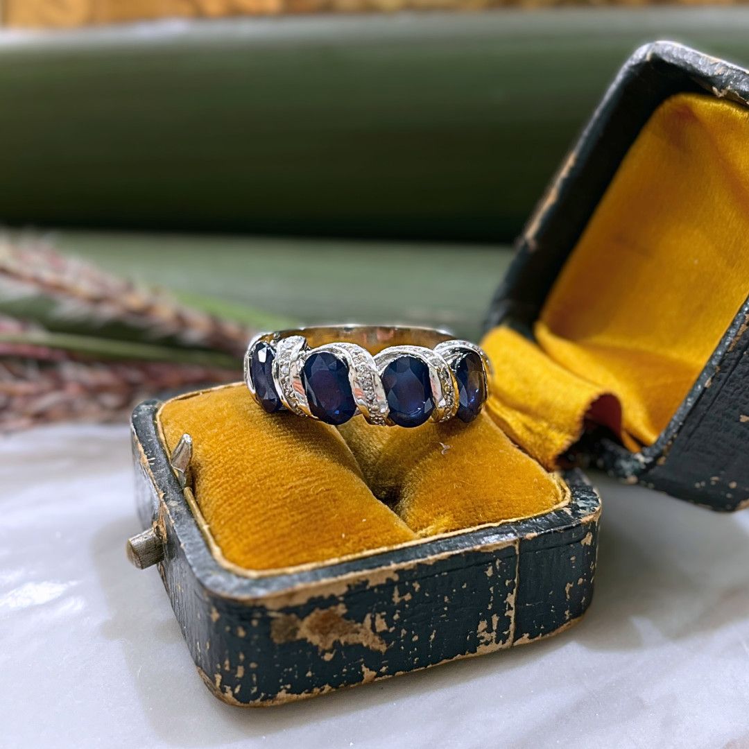Pre-loved 14k White Gold 4 Stone Genuine Sapphire (B) with Diamond Accents