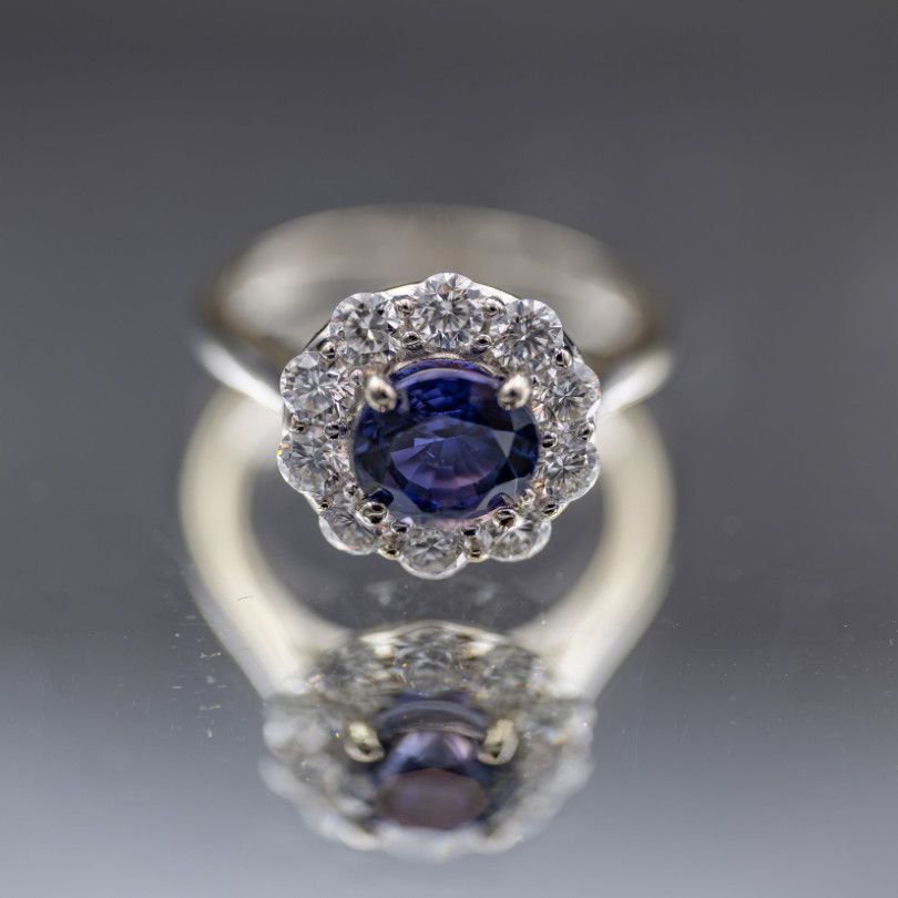 14k White Gold 2.08mm Natural Violet Sri Lankan Sapphire  1.21ctw Diamond Fashion Ring