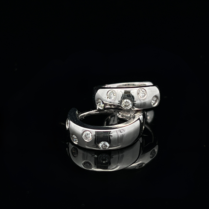 14kt White Gold Diamond Scatter Huggie Earrings .11ctw