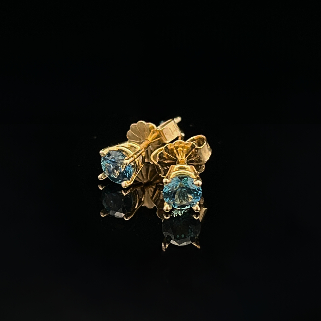 14k Yellow Gold Custom .50cttw Teal Blue Round Montana Sapphire Stud Earrings