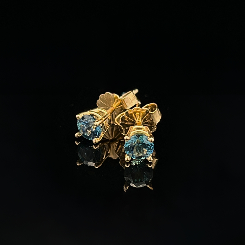 14k Yellow Gold Custom .50cttw Teal Blue Round Montana Sapphire Stud Earrings