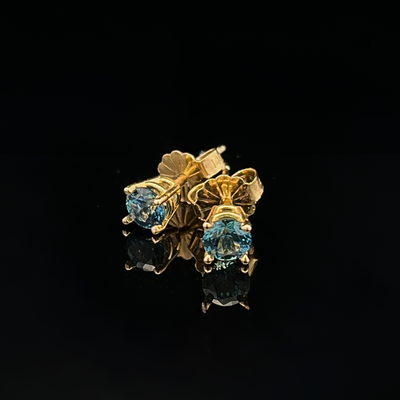 14k Yellow Gold Custom .50cttw Teal Blue Round Montana Sapphire Stud Earrings