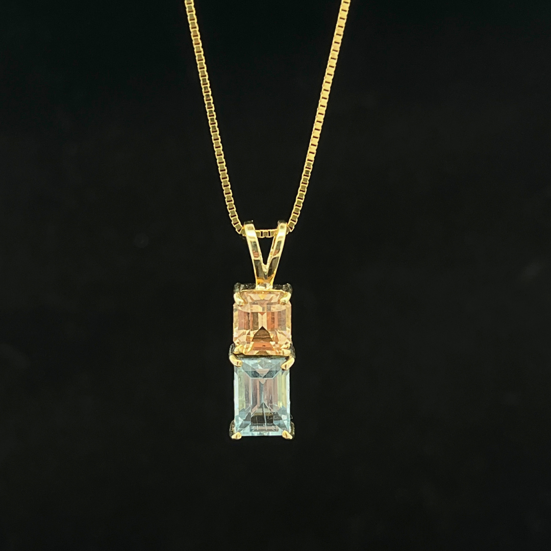 14k Yellow Gold Peach &amp; Blue Tourmaline Pendant