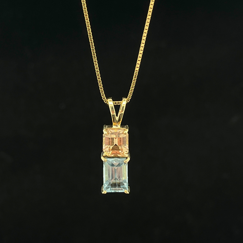 14k Yellow Gold Peach &amp; Blue Tourmaline Pendant