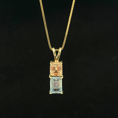 14k Yellow Gold Peach &amp; Blue Tourmaline Pendant