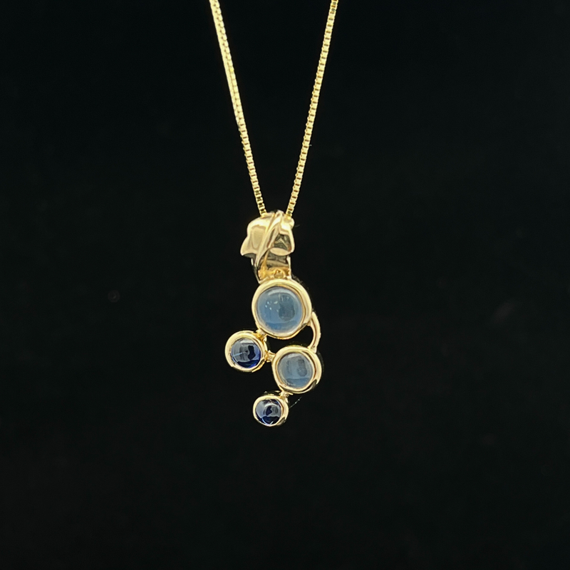 14k Yellow Gold Moonstone &amp; Sapphire Pendant