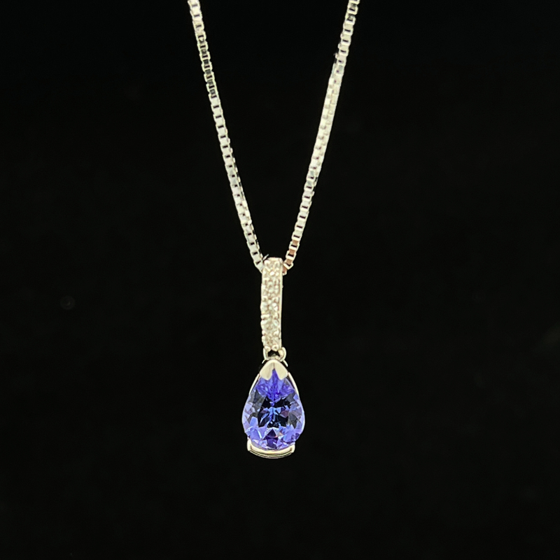14k White Gold 7x5mm Pear Shaped Tanzanite &amp; .05ctw Diamond Pendant
