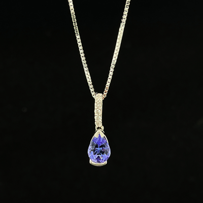 14k White Gold 7x5mm Pear Shaped Tanzanite &amp; .05ctw Diamond Pendant