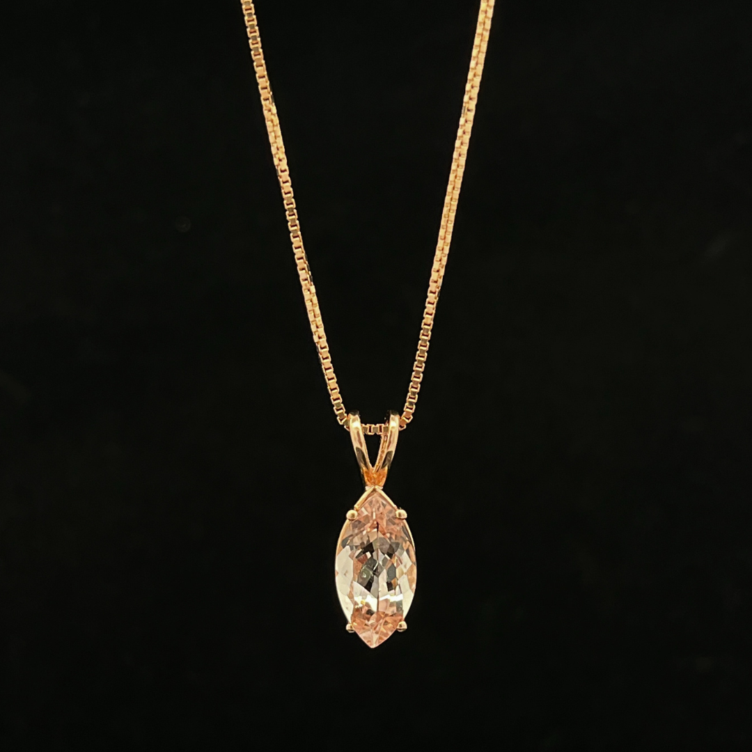 14k Rose Gold Marquis Cut Pink Morganite Solitaire Pendant