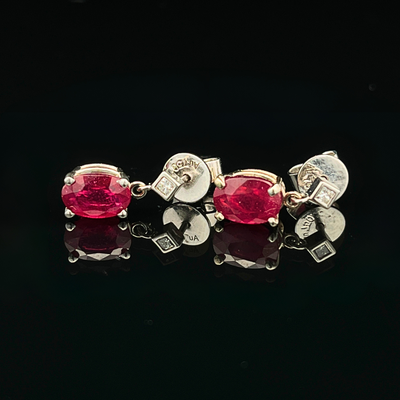 14k White Gold Genuine Ruby Fashion Earrings w/ Diamond Accent