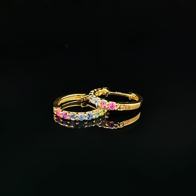 14k Yellow Gold Multi Colored Sapphire Hoops
