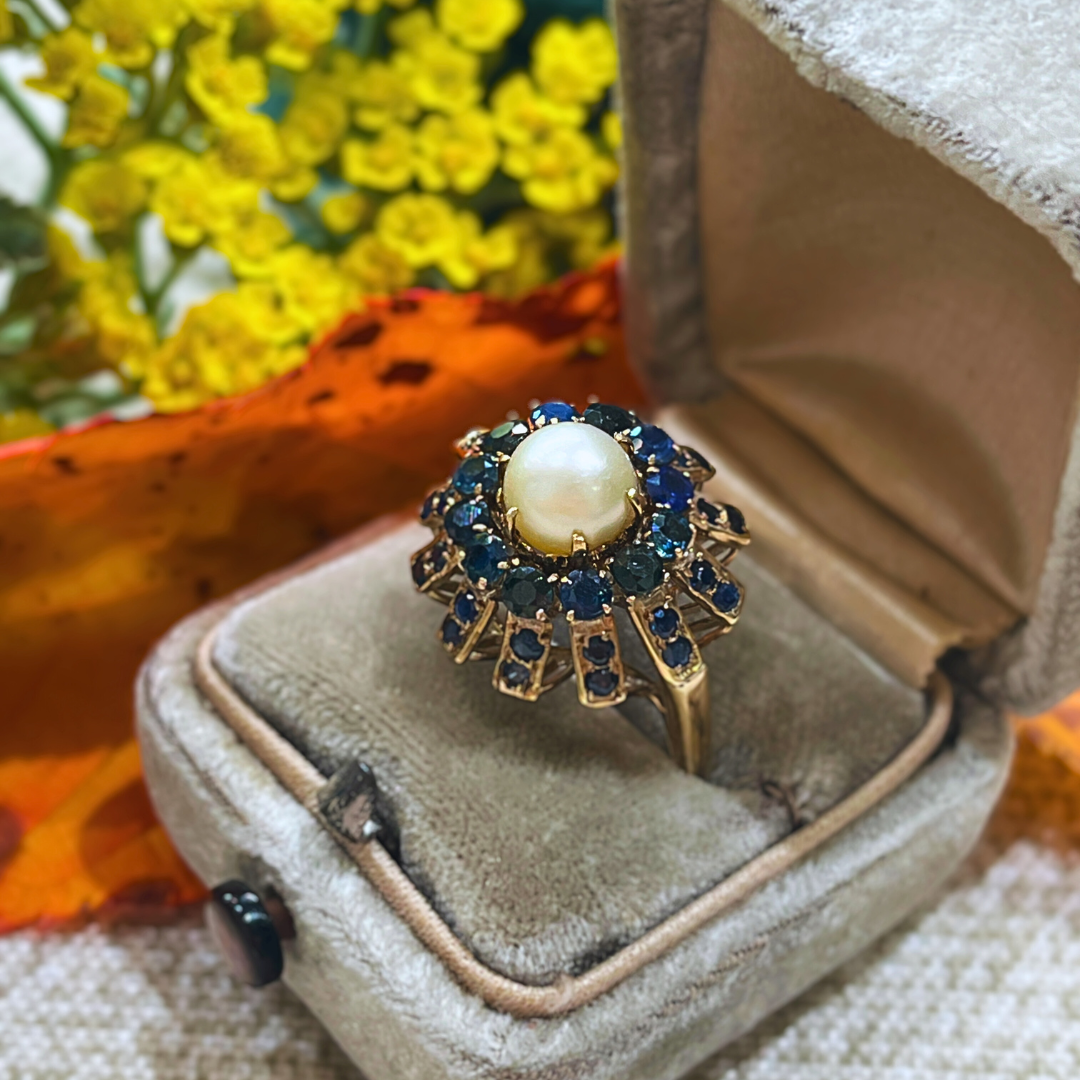 Pre-Loved 10k Yellow Gold Vintage Sapphire and Pearl Fashion Ring