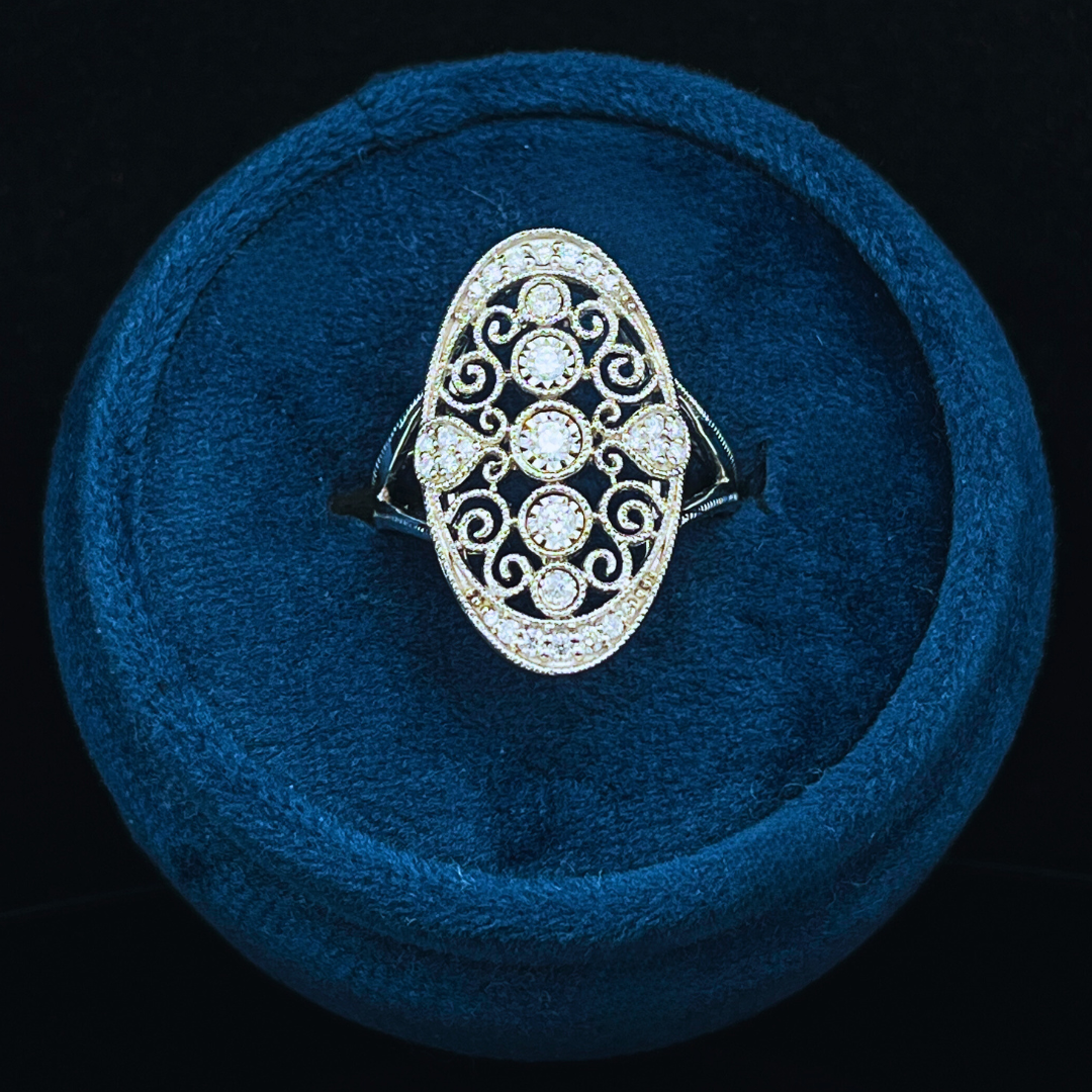 14k White Gold Modern Vintage Inspired .33ctw Diamond Fashion Ring