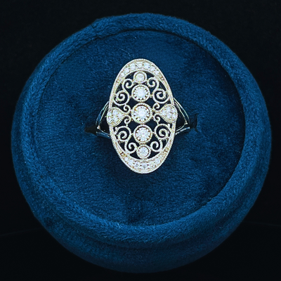 14k White Gold Modern Vintage Inspired .33ctw Diamond Fashion Ring