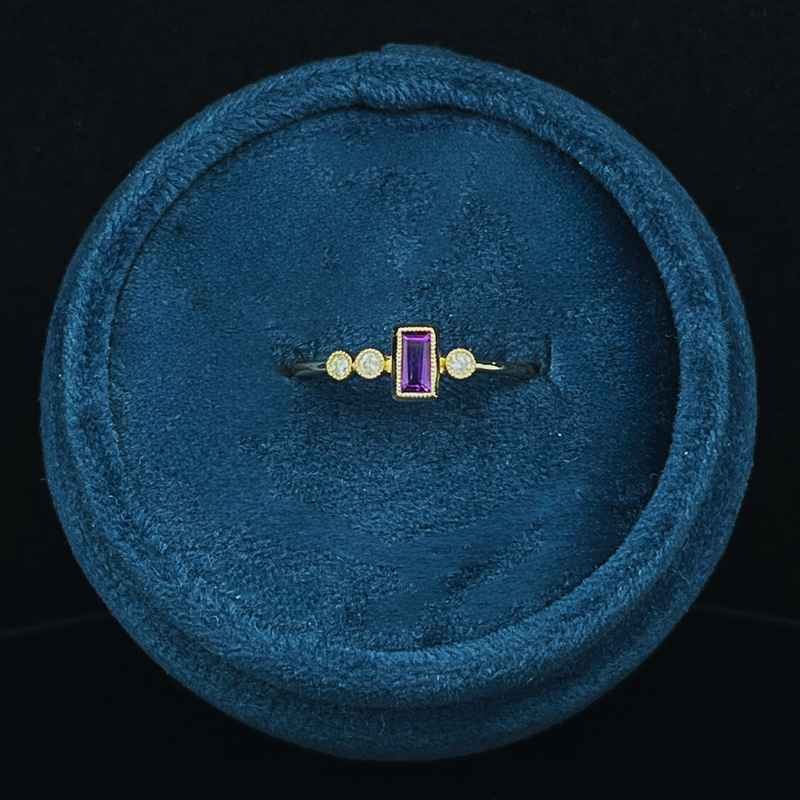 14k Yellow Gold .18ct Amethyst Baguette w/ .06ctw Accent Diamonds