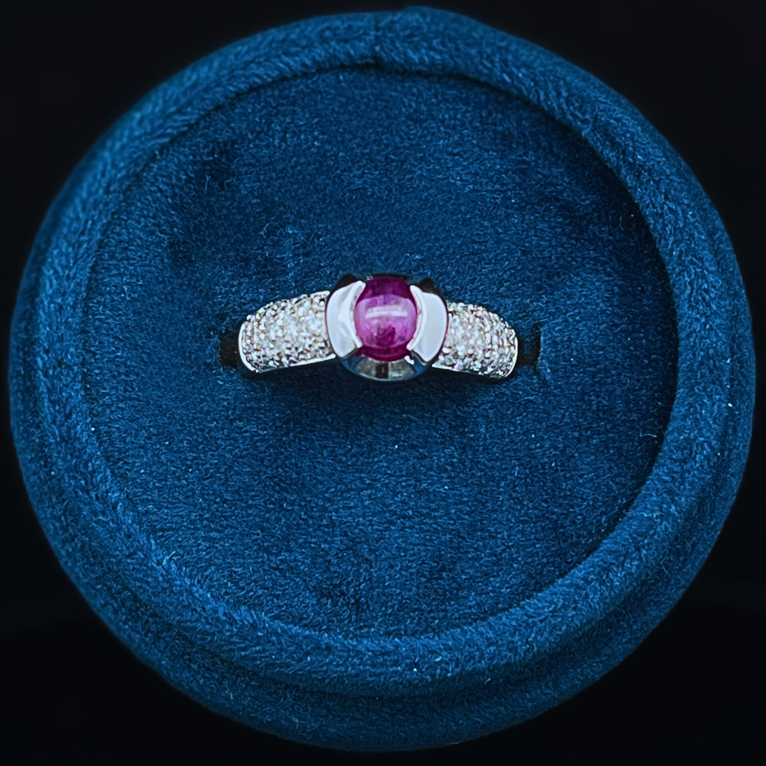 14k White Gold .50ct Genuine Sri-Lankan Bezel Set Star Ruby  Accented w/ .50ctw Pave Diamonds
