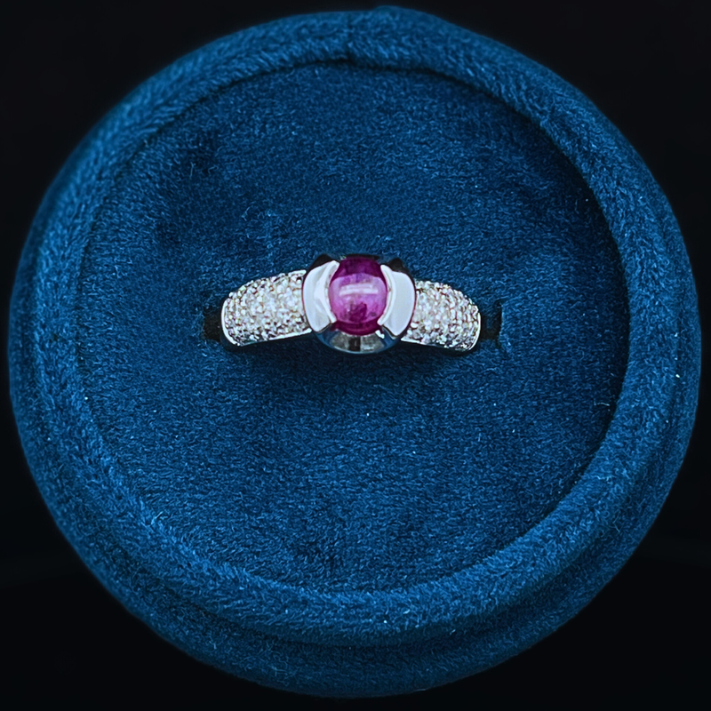 14k White Gold .50ct Genuine Sri-Lankan Bezel Set Star Ruby  Accented w/ .50ctw Pave Diamonds