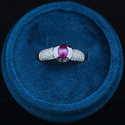 14k White Gold .50ct Genuine Sri-Lankan Bezel Set Star Ruby  Accented w/ .50ctw Pave Diamonds