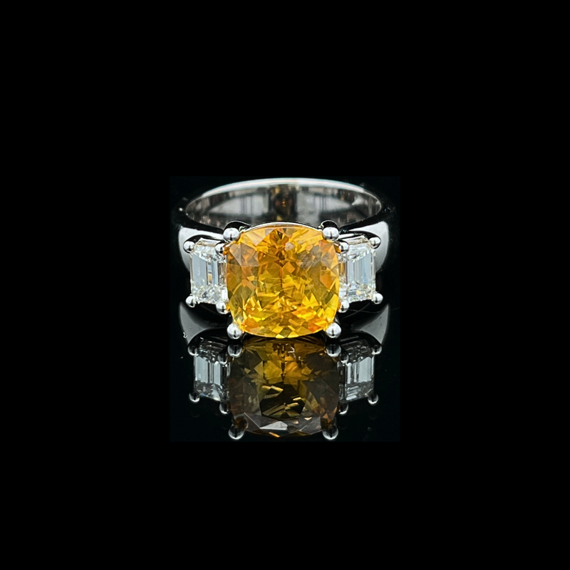 14k White Gold 3ct Natural Ceylon Yellow Sapphire &amp; 1ctw Diamond Ring