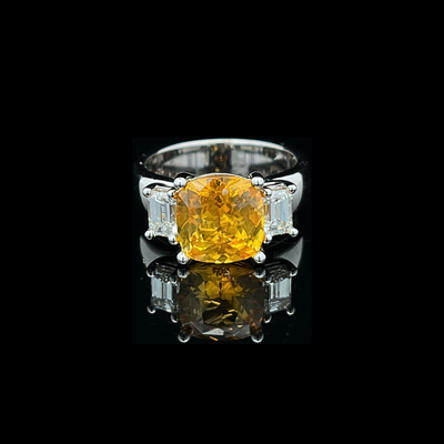 14k White Gold 3ct Natural Ceylon Yellow Sapphire &amp; 1ctw Diamond Ring