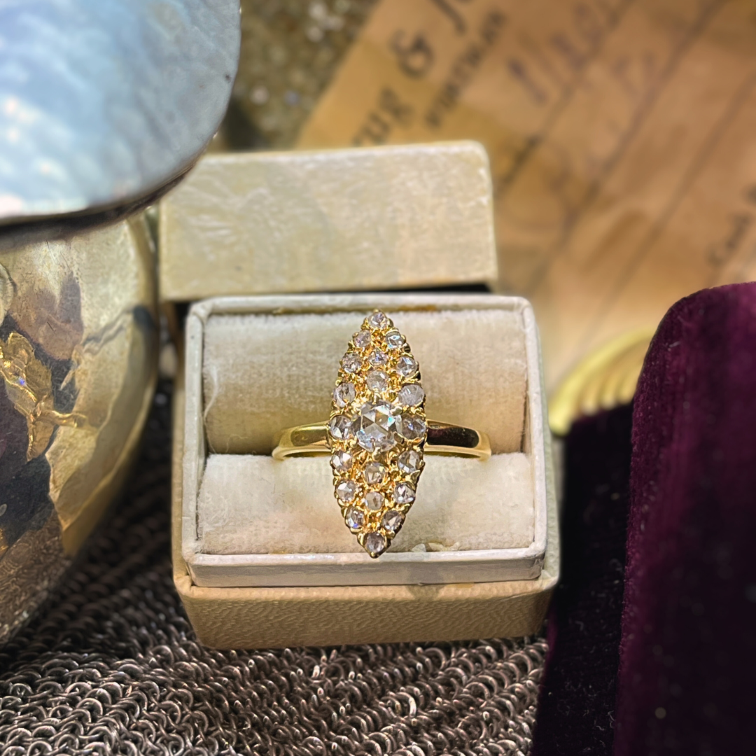 Pre-Loved 18k Yellow Gold .50ctw Rose Cut  Diamond Marquis Style Cluster Ring