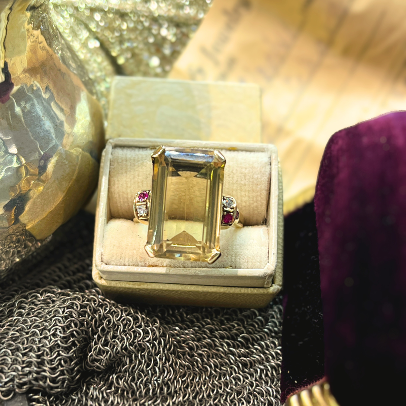 Pre-Loved 14k Yellow Gold Citrine with Ruby And Diamond Accents