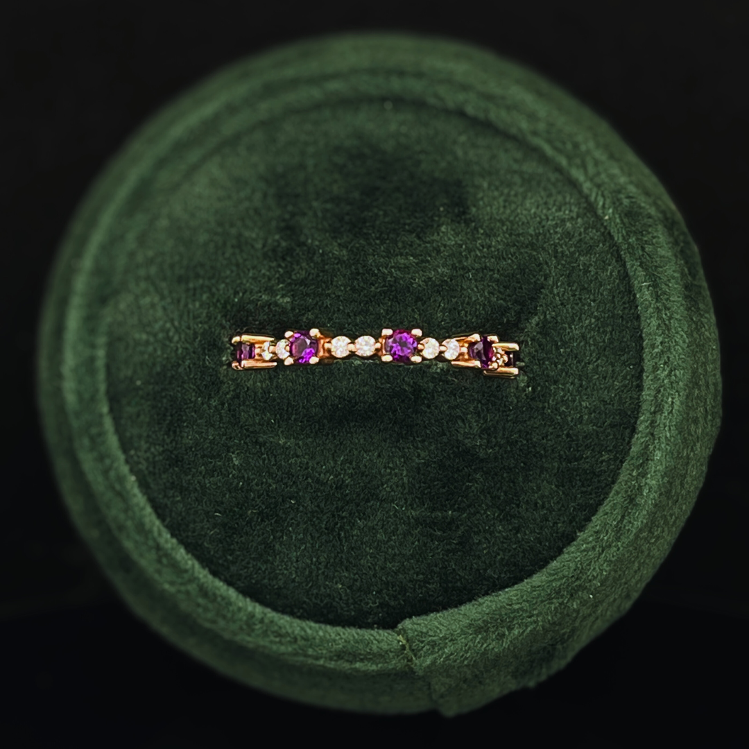 14k Rose Gold Genuine Amethyst Ring w/ Accent Diamonds