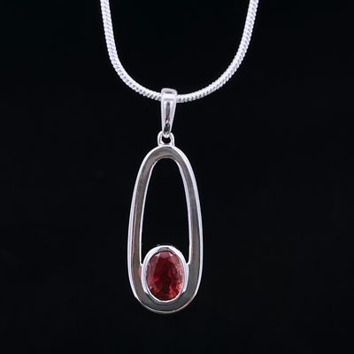 Sterling Silver Red Oval Cut Sunstone .50ct Pendant