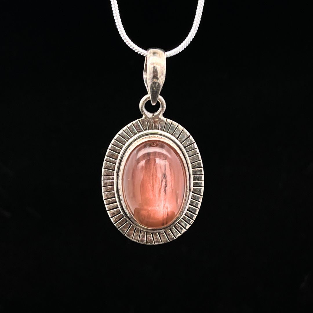 Sterling Silver Pale Pink Cabochon Sunstone Pendant