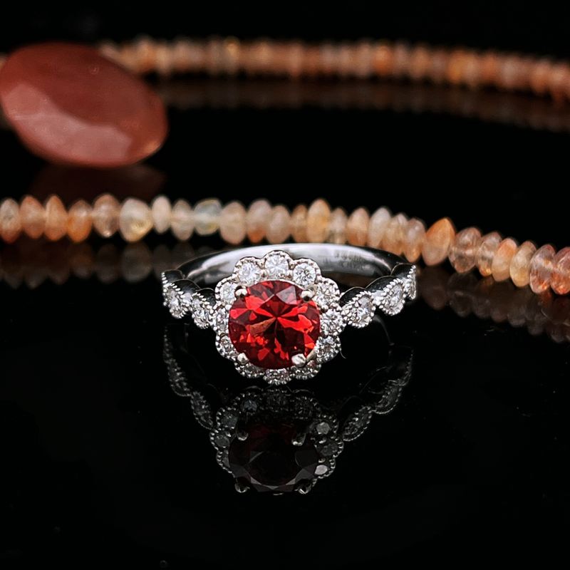 18K WG Red Sunstone w/ Diamond Accents Ring