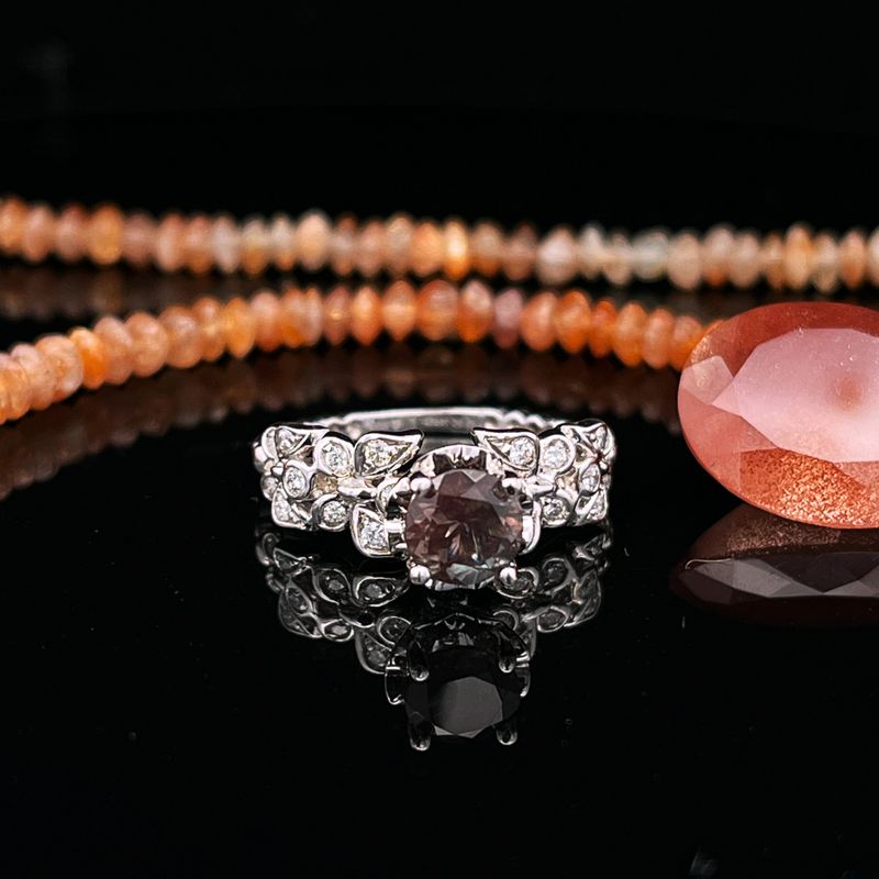 14k WG Mauve Sunstone w/ Butterfly Diamond Accents