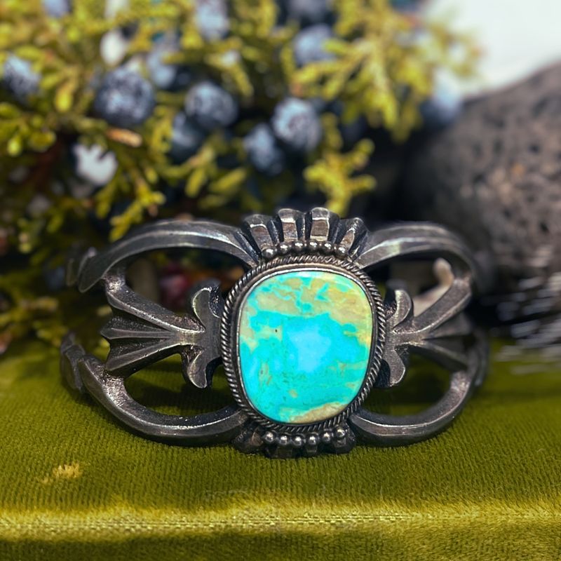 Pre-Loved Sterling Silver Vintage Handmade Turquoise Cuff Bracelet