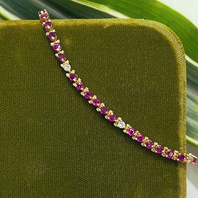 Pre-Loved 14k YG Ruby &amp; Diamond Tennis Bracelet
