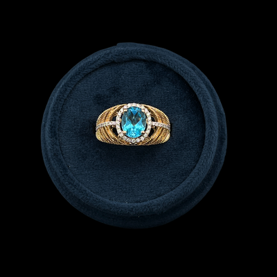 14K YG Semi Precious Milgrain with Blue Topaz Center Stone &amp; Diamond accents