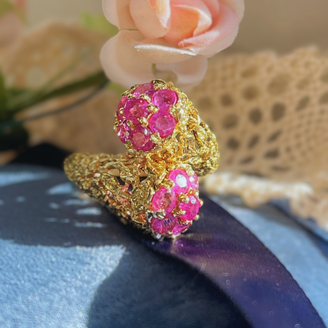 14k YG Floral Ruby Cocktail Ring