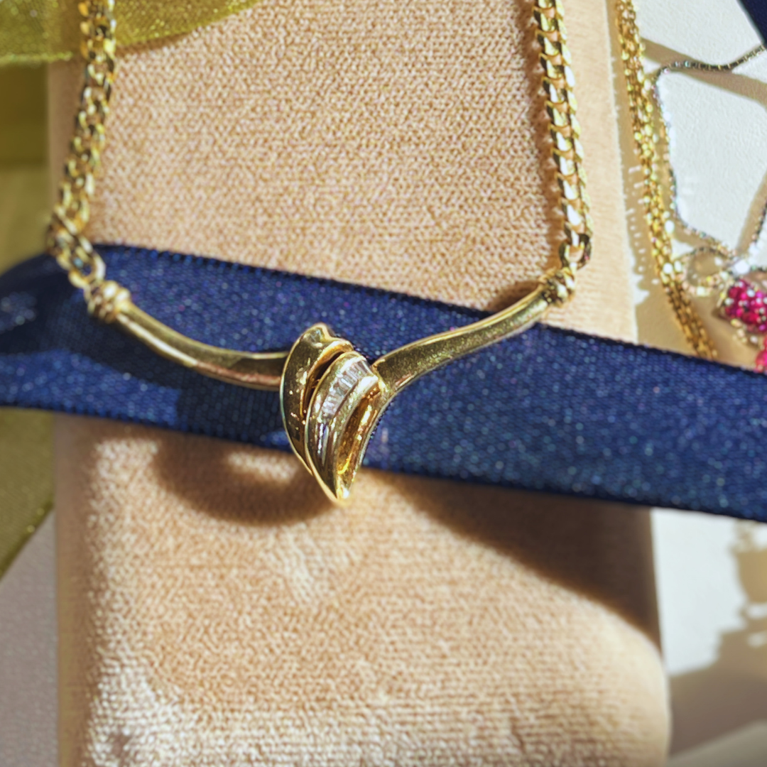 Pre Loved 14k YG Diamond Baguette Necklace