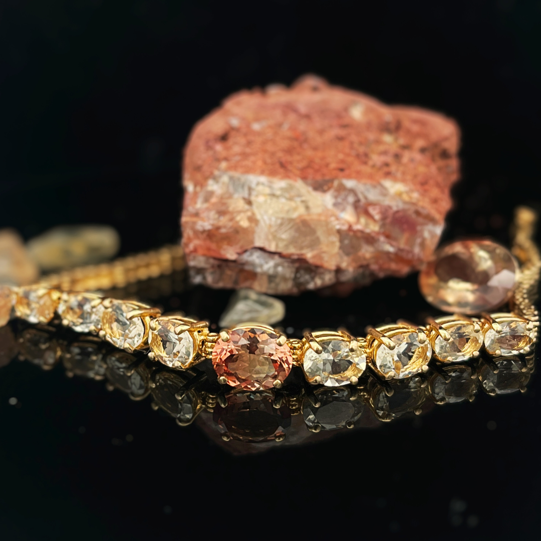 14k Yellow Gold Oval Cut Pale Sunstone Bracelet
