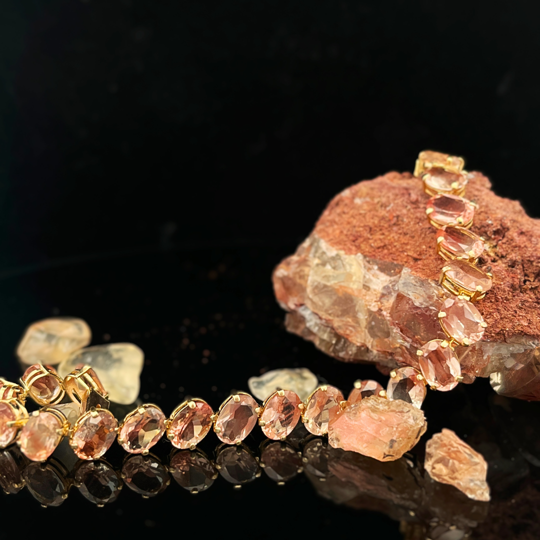 14k YG Custom Oregon Sunstone Diagonal Line Bracelet