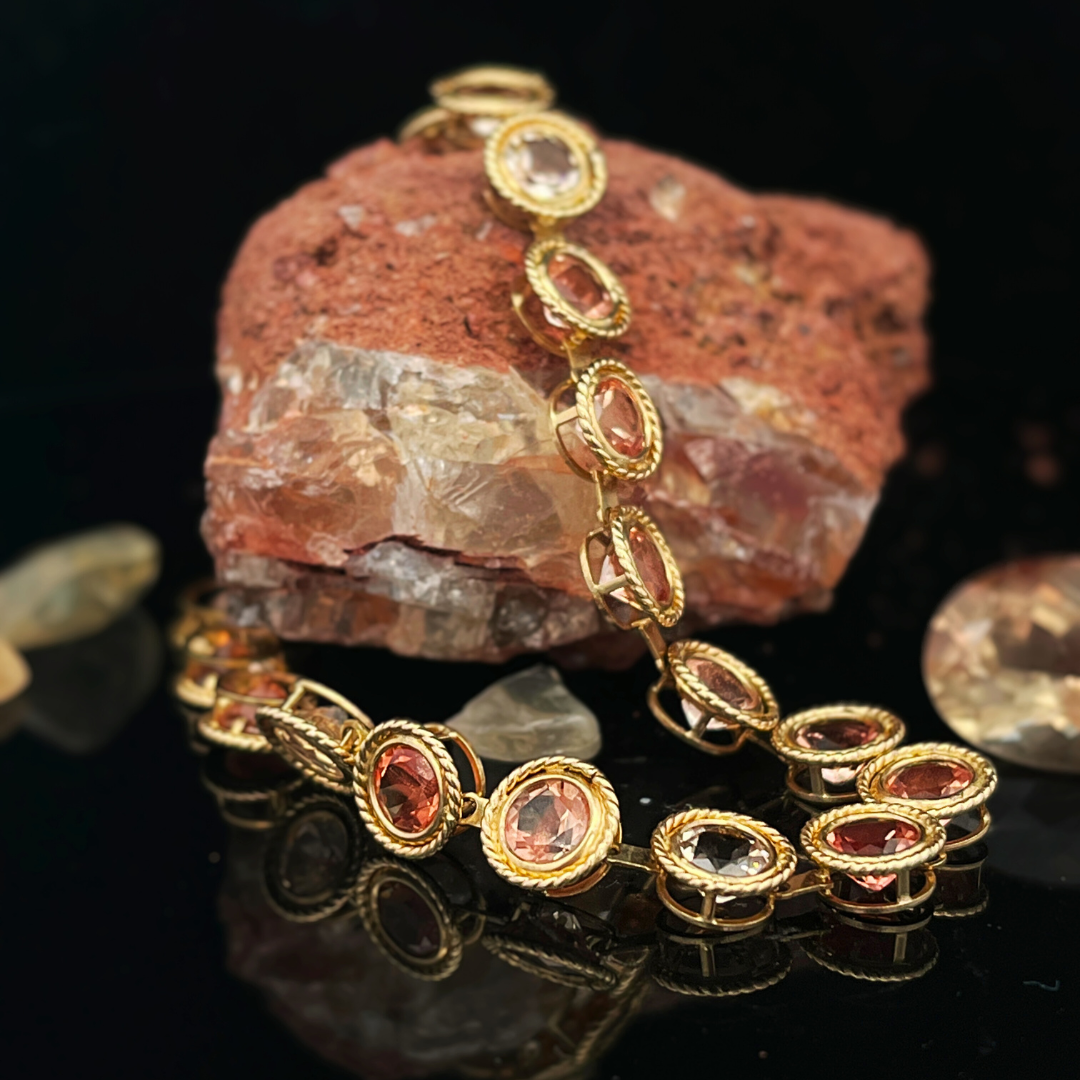 14k Yellow Gold Round Cut Sunstone w/ Rope Accent Bracelet
