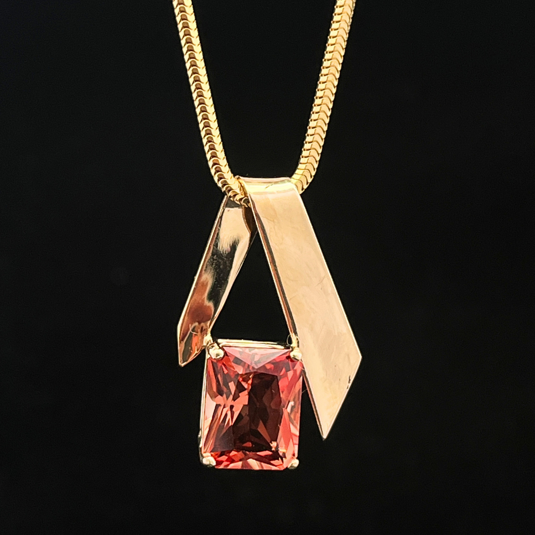 14k Yellow Gold Peach Oregon Sunstone Slider Pendant