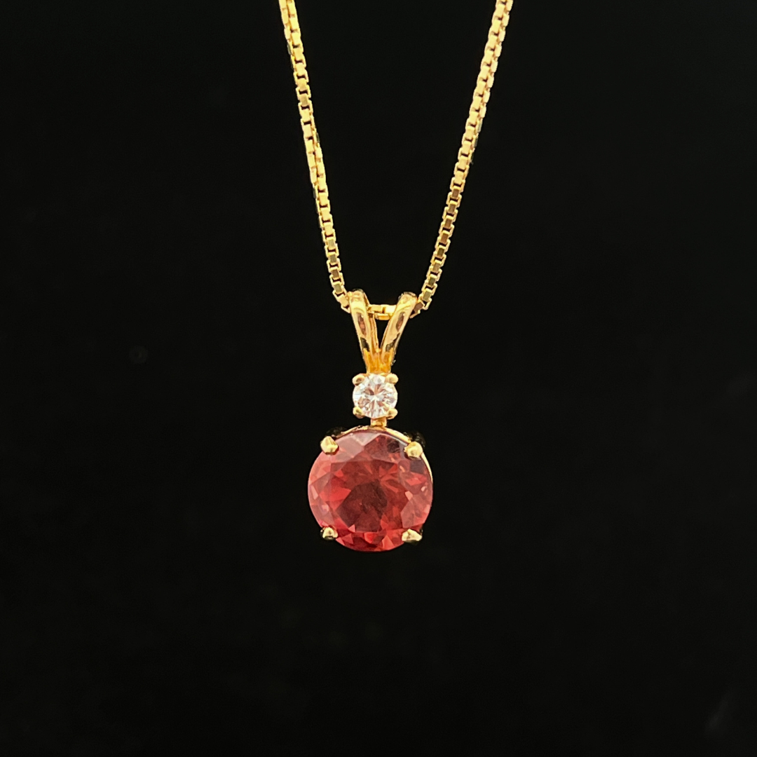 14k YG 8mm Orange Oregon Sunstone with .05cttw Diamond  Pendant with 18&#39; box chain