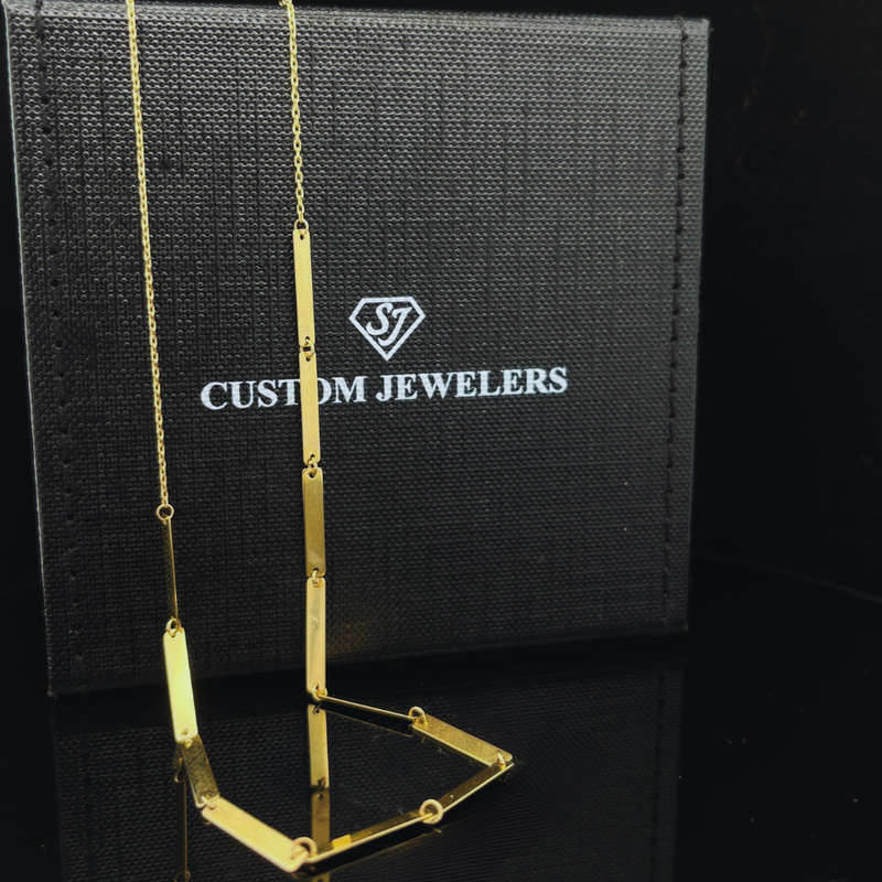 14k YG Rectangle Links &amp; Cable Chain Necklace